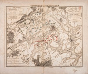 Bataille de Waterloo, carte du champ de bataille, gravée par Jacowick, 1816